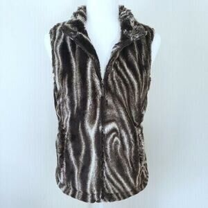 Sport Haley Faux Fur Vest Women M Brown Animal Print Zip Jacket Casual Boho